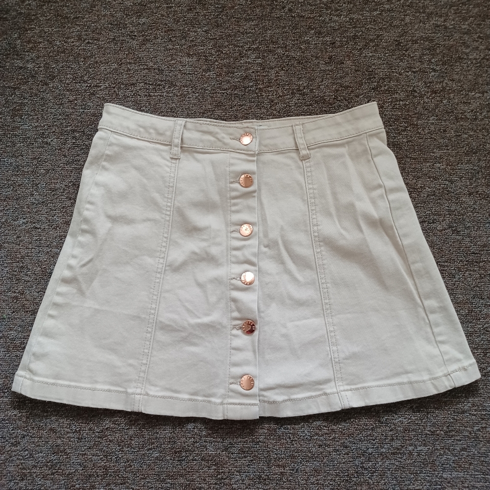 tan button down mini skirt